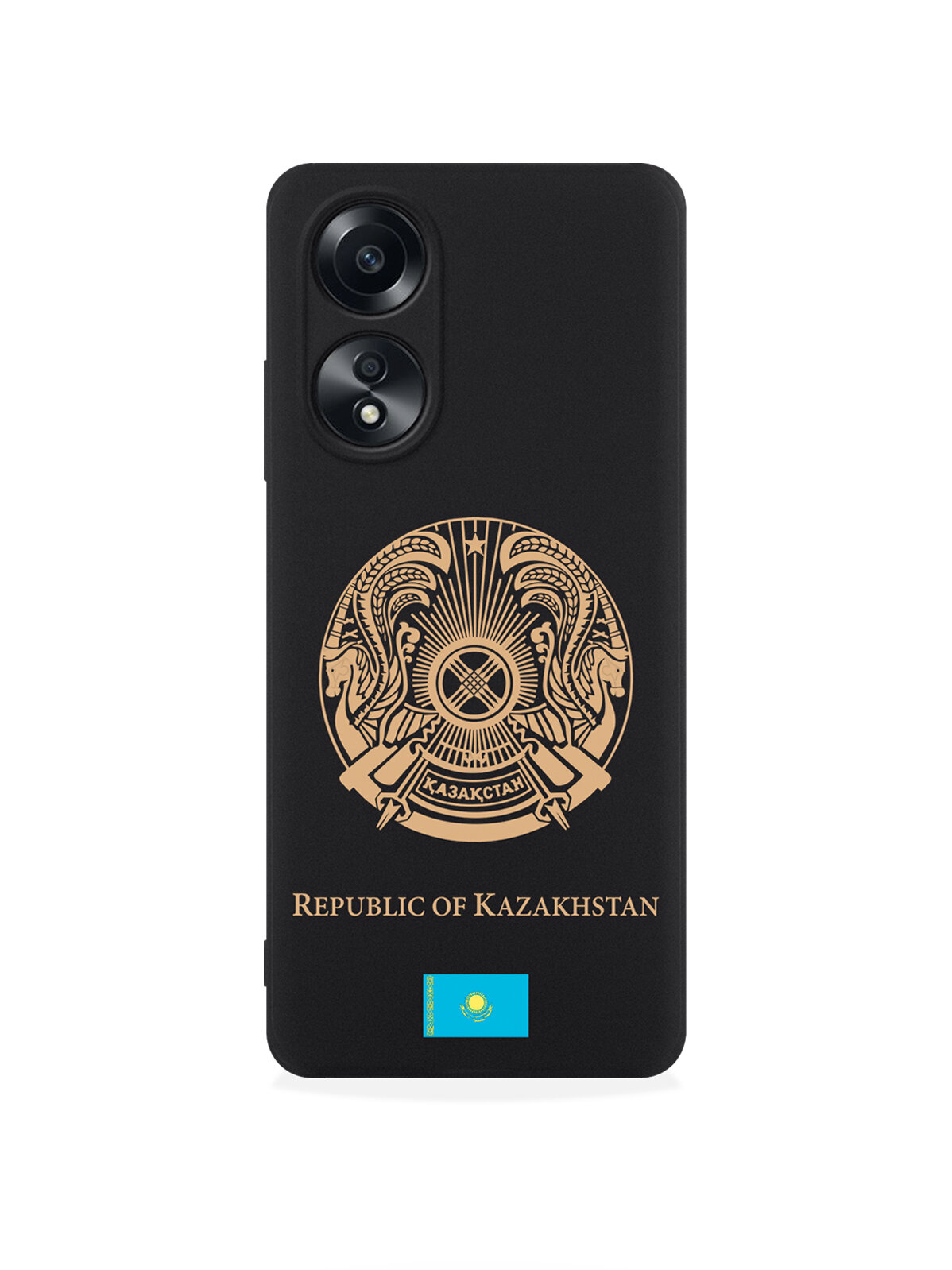 Черный силиконовый чехол SignumCase для Oppo A58 4G Золотой Герб Казахстана