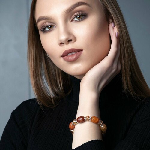 Браслет V.I.K.I., агат, оранжево-красный