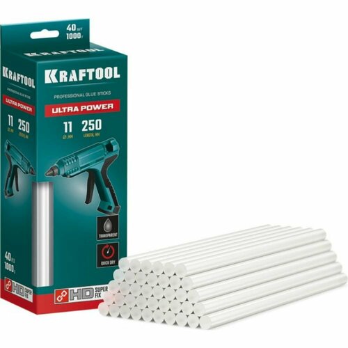 KRAFTOOL 40 шт, 1 кг, 11 x 250 мм (11-12 мм), прозрачные, ультрамощные клеевые стержни 06848-40