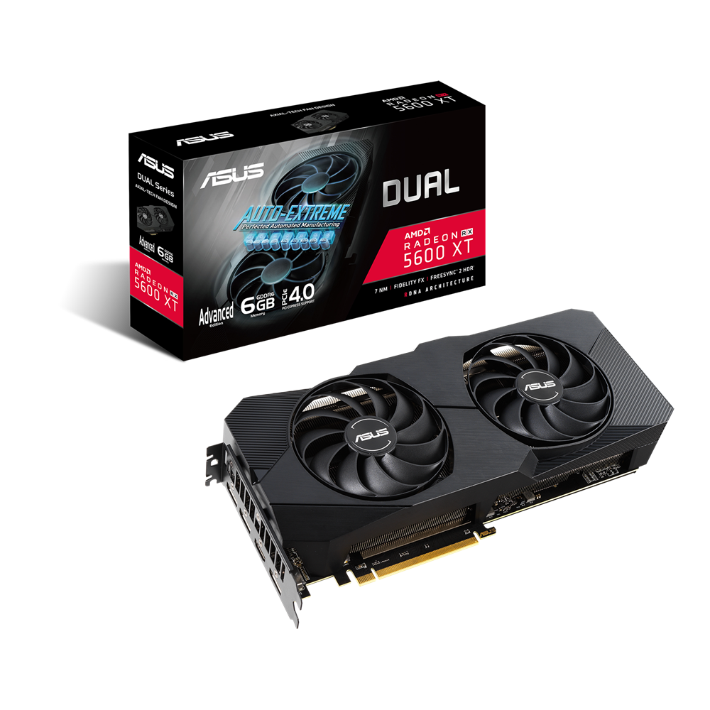 Видеокарта ASUS DUAL Radeon RX 5600 XT EVO TOP Edition 6GB (DUAL-RX5600XT-T6G-EVO), Retail