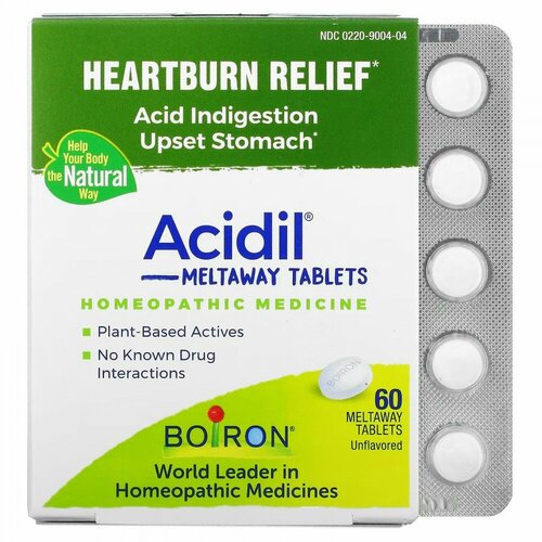 Boiron, Acidil, Acid Indigestion, Unflavored, 60 Meltaway Tablets