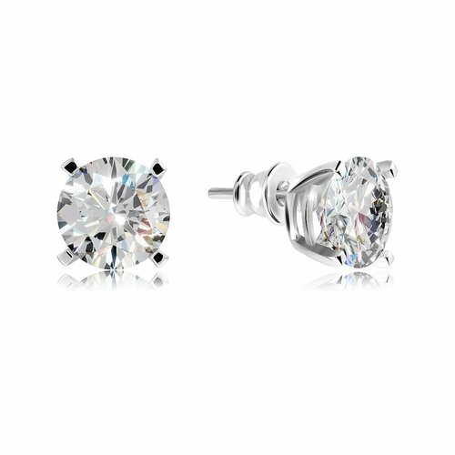 Серьги пусеты VALTERA, серебро, 925 проба, фианит, размер 9 мм, , серебристый