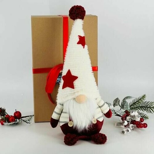 Кукла интерьерная гномик Дед Мороз в колпаке
