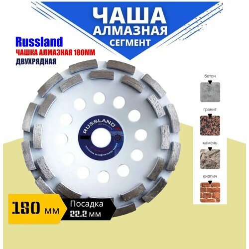 Алмазная шлифовальная чашка двухрядная 180x22,23мм