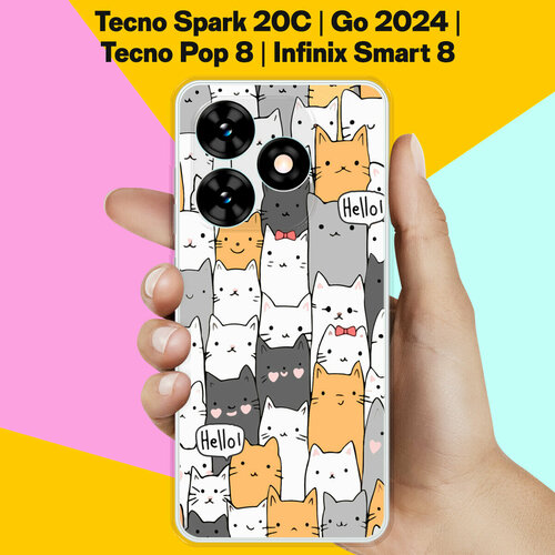 Силиконовый чехол на Tecno Spark Go 2024 / Tecno Spark 20C / Tecno Pop 8 / Infinix Smart 8 Много Котов / для Техно Спарк Го 2024 / Техно Спарк 20Ц / Техно Поп 8 / Инфиникс Смарт 8 силиконовый чехол на tecno spark go 2024 tecno spark 20c tecno pop 8 infinix smart 8 кот с ушами для техно спарк го 2024 техно спарк 20ц техно поп 8 инфиникс смарт 8