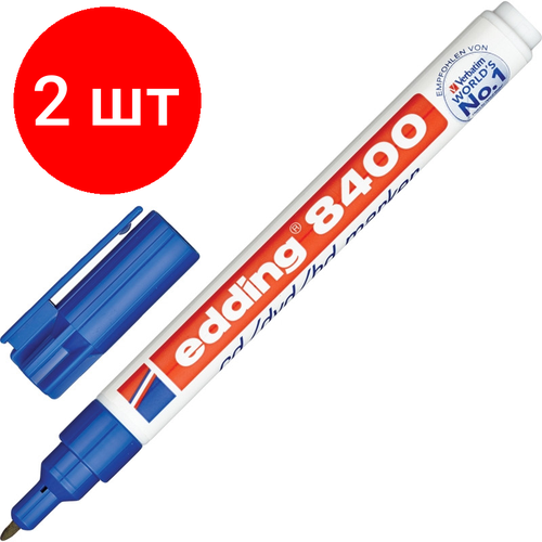 Комплект 2 штук, Маркер для CD EDDING E-8400/3 синий, 0.5-1 мм матовый лаковый маркер edding пигментные чернила округлый наконечник 1 2 мм синий e 4040 3