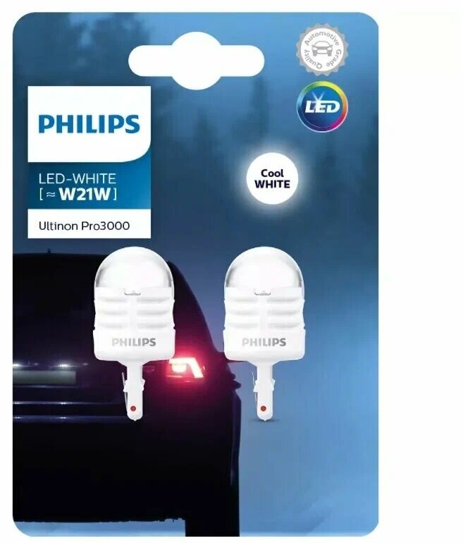 Лампа автомобильная светодиодная Philips 11065U30CWB2 W21W 12V 1.75W W3x16d 6000K 2 шт. — фото 1