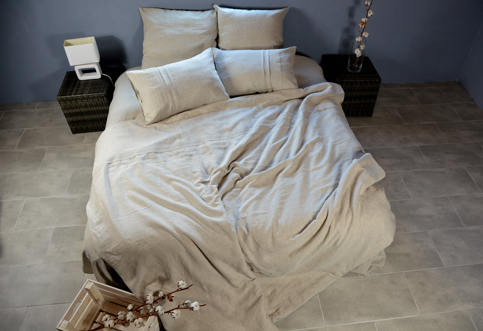 Комплект постельного белья изо льна ORGANIC LACY евро MAXI