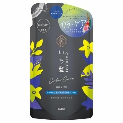 KRACIE Ichikami Color Care & Base Conditioner Восстанавливающий кондиционер для ухода за окрашенными волосами, с ароматом цветущей горной вишни и цветков лимона, сменная упаковка 330 г