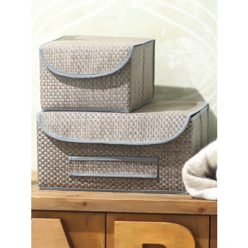 Коробка для хранения с крышкой Casy Home ВО-011, 21x26x15 см коричневый, синий