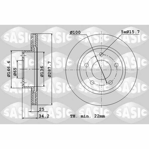 Тормозной диск, SASIC 9004880J (2 шт.)
