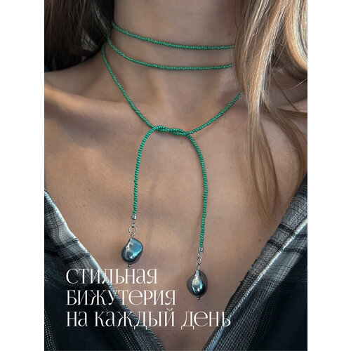 фото Колье double choker please, длина 124 см, зеленый, серый