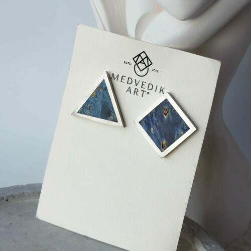 Серьги Медведик Арт, дерево, голубой, синий