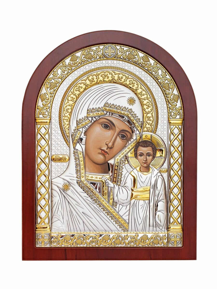 Икона серебряная, греческая Казанская БМ, 60х75мм