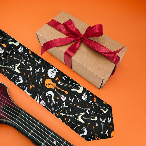 Галстук Рыбий Зонтик, черный, оранжевый