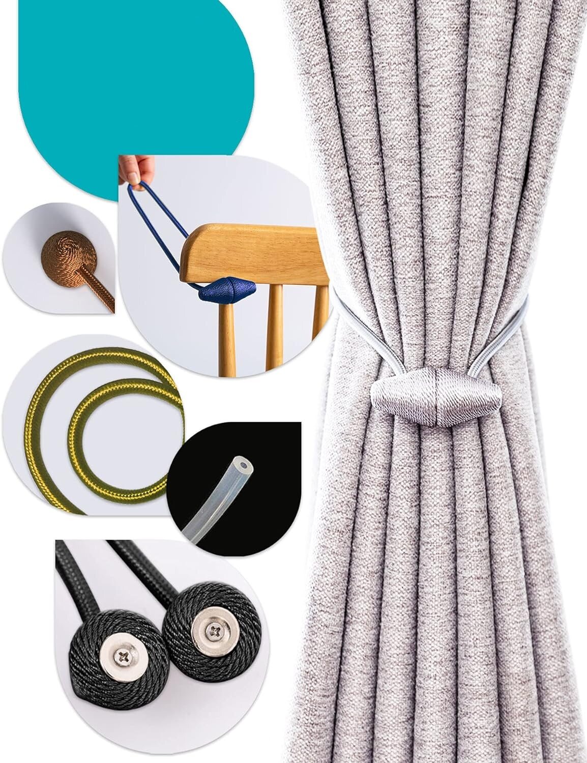 Подхват для штор магнитный, 2 шт, коричневый, для классических штор — фото 1