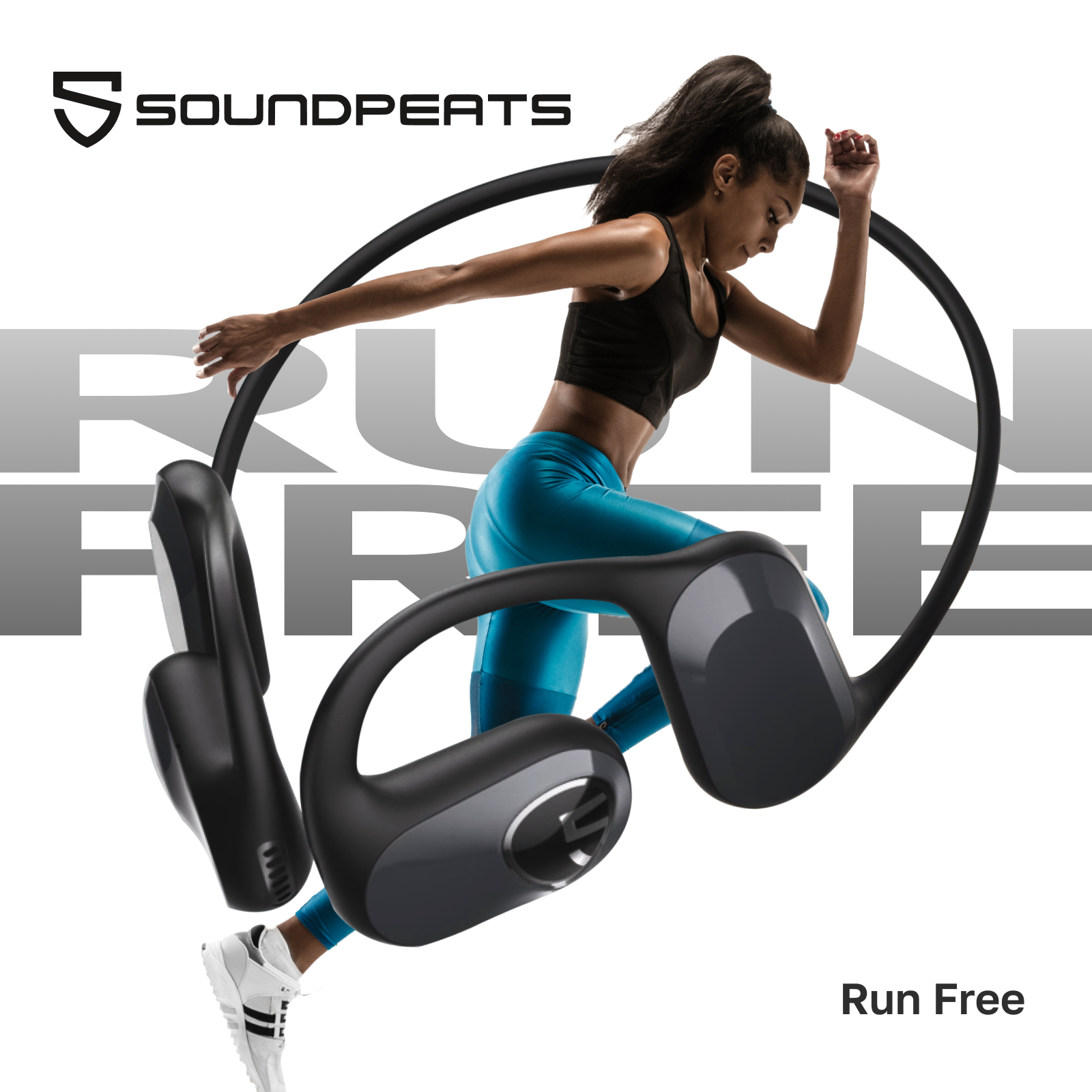 Наушники беспроводные спортивные, SoundPeats RunFree с микрофоном, черные