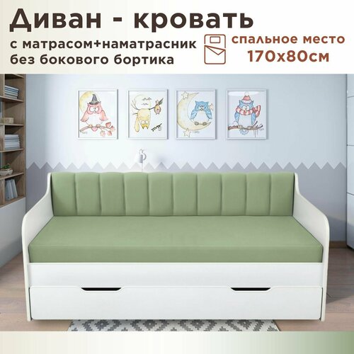 Кровать детская Сити 170х80 см velutto 30 пыльно-зеленый кровать+матрас+наматрасник Dar Dav