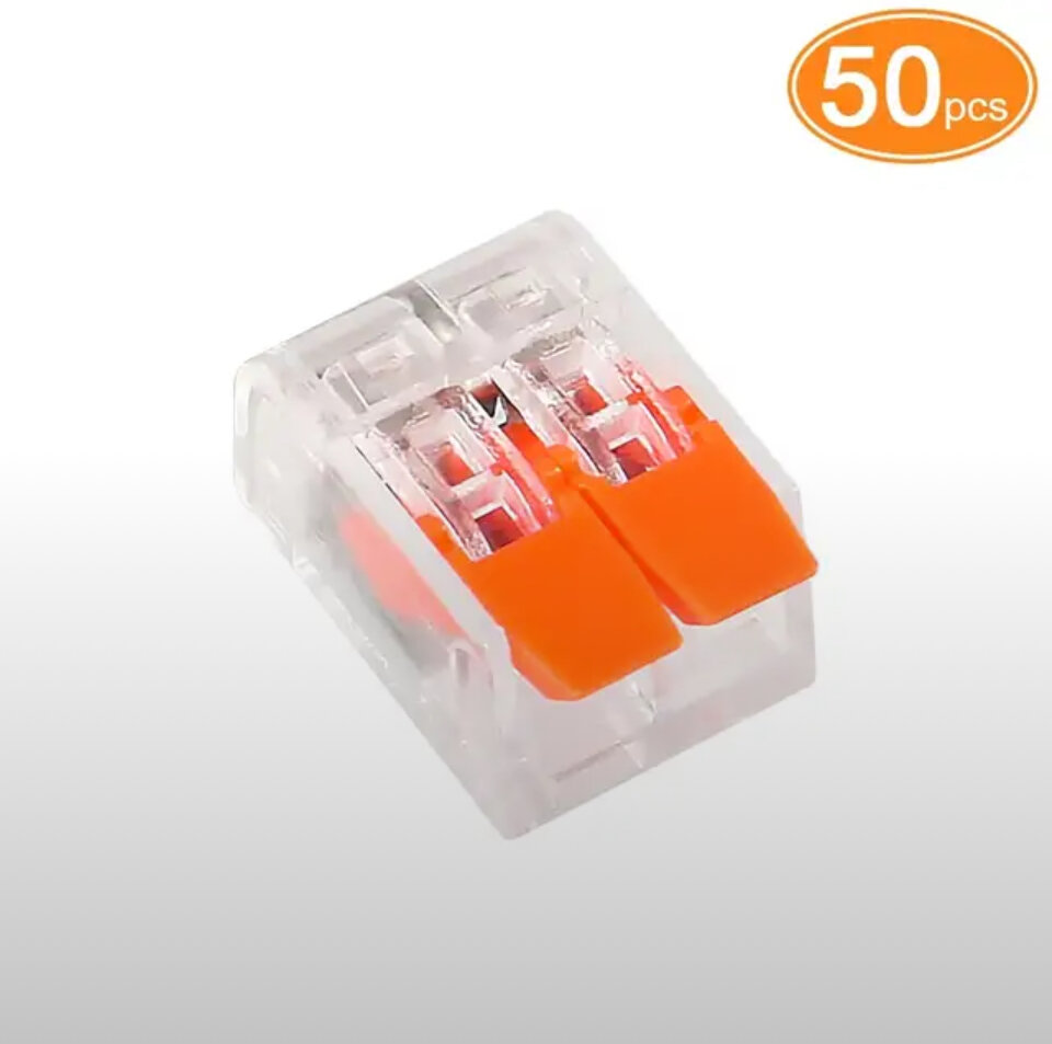 фото Прозрачные клеммы для проводов универсальные строительно монтажные зажимные 2-х Контактные 0.08-2.5(4.0)мм2 32А ( WAGO) 50 штук типо WAGO*) 50 штук