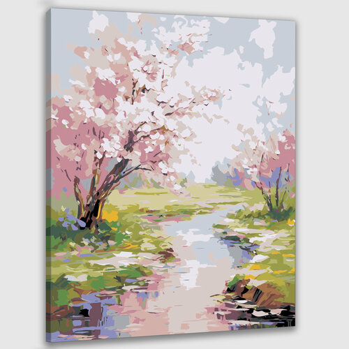 Картина по номерам 50х40 Весенний пейзаж с цветами