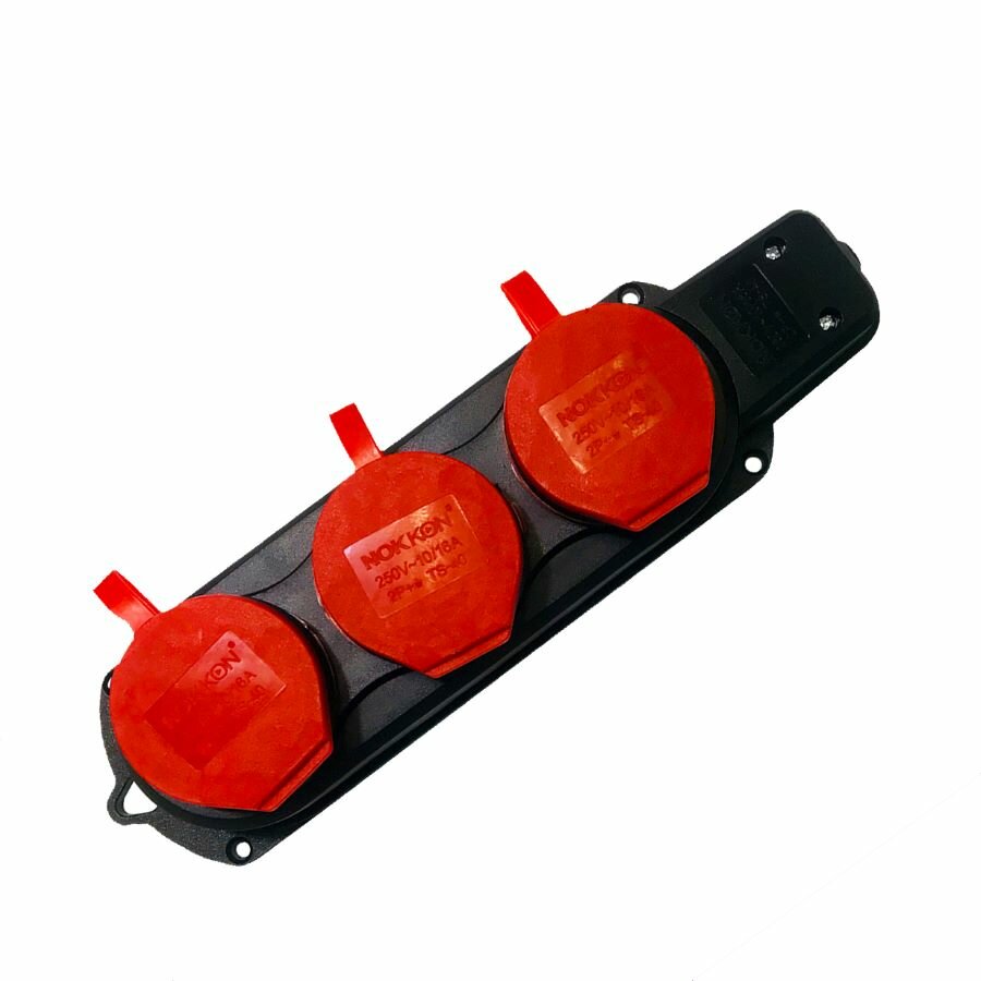 фото Колодка каучуковая на 3 розетки с защитными крышками