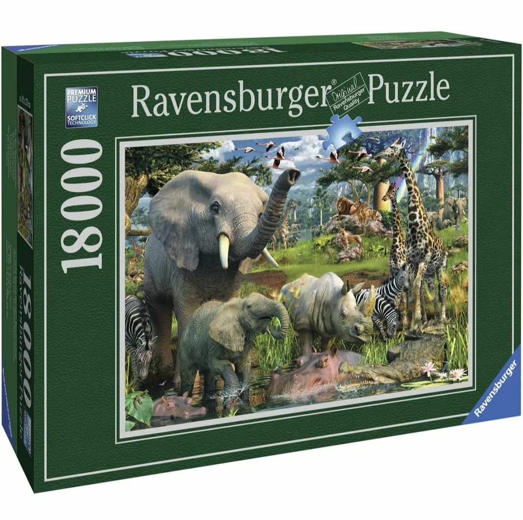 Пазл для взрослых Ravensburger 18000 деталей, элементов: Джунгли. У водопоя