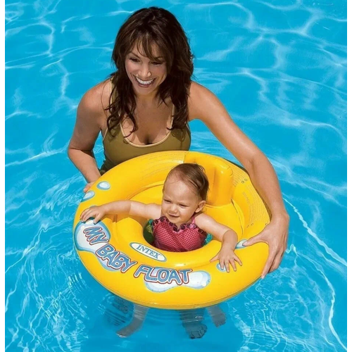 Круг для плавания надувной детский INTEX Солнышко 67 см двухкольцевой, нагрузка до 15 кг, с отверстиями для ножек и спинкой, без насоса, желтый / 1 шт круг надувной детский с сиденьем и спинкой сказочный единорог 3 4 года intex 59570np