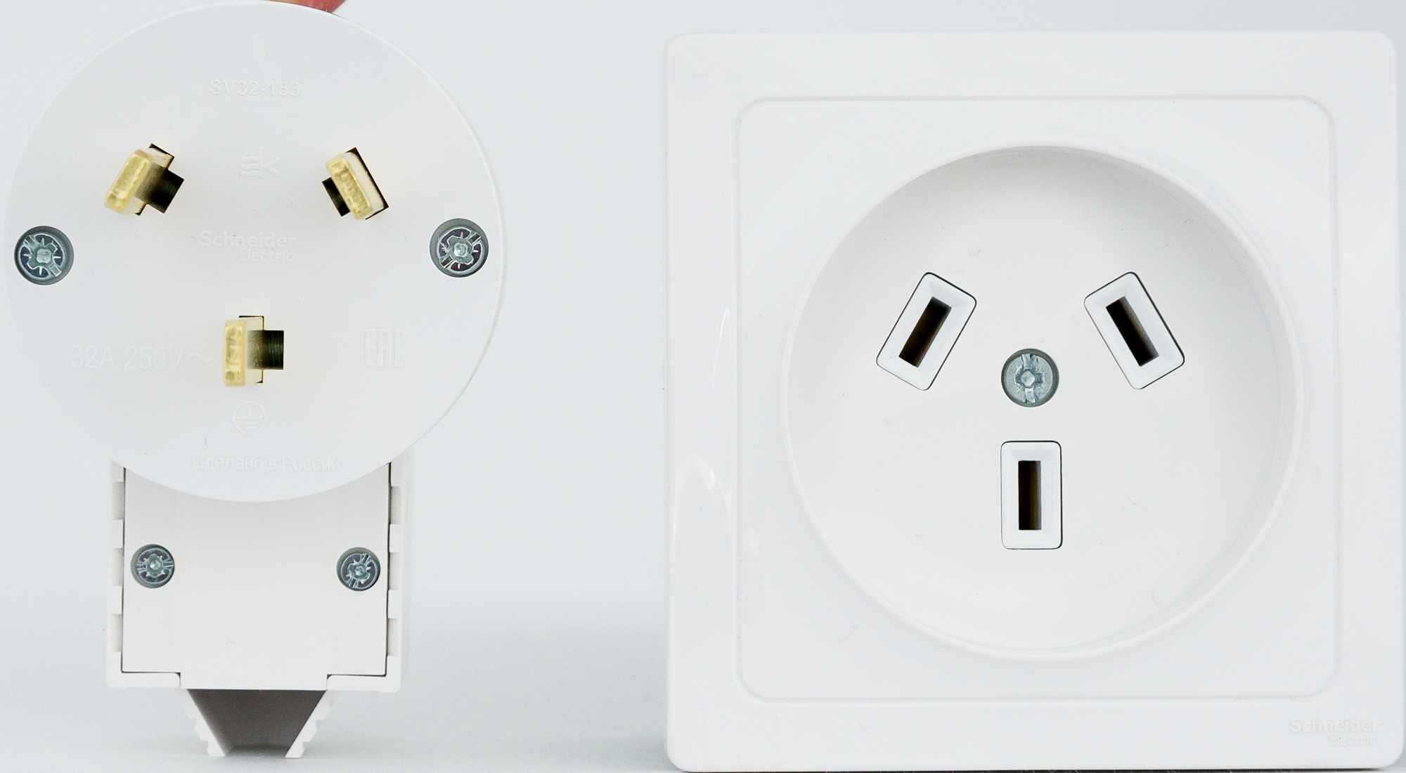 Комплект силовой встраиваемый Schneider Electric W59 розетка, вилка, монтажная коробка, цвет белый - фото №2