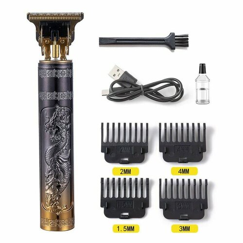Электрическая машинка для стрижки волос T9 цвет черно-золотой с декором дракона и феникса материал корпуса ABS 49500₽
