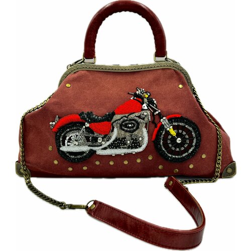 Сумка саквояж Королевство Птички & Бабочки, фактура плетеная, матовая, красный, мультиколор