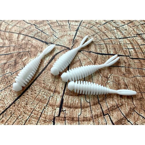 Силиконовая приманка для форели Креветка 55 мм, 10 шт в банке, аттрактант Сыр, цвет Белый