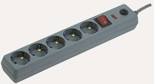 Изображение товара Сетевой фильтр IEK СФ-05К-выкл, 5 розеток, 3м, 16А, 2200Вт, IP20, серый, заземление, выключатель, индикация