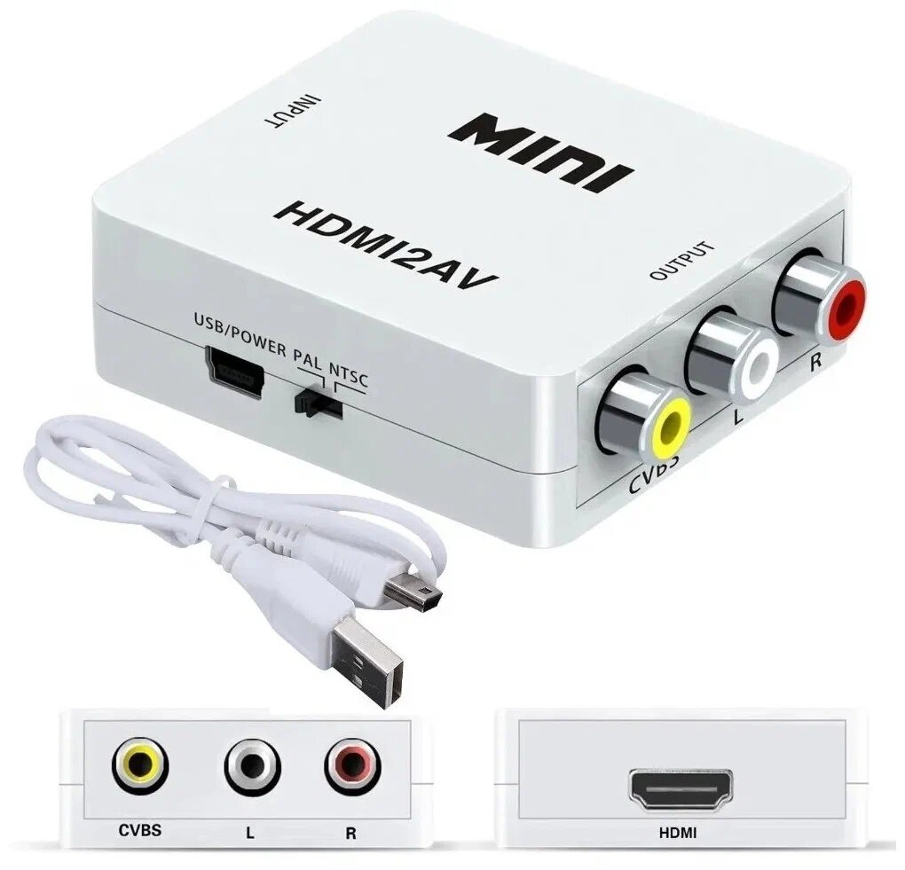 Переходник HDMI на AV RCA CVSB L/R адаптер конвертер 1080p для монитора, телевизора, ноутбука, компьютера, PS, Xbox, PC — фото 1