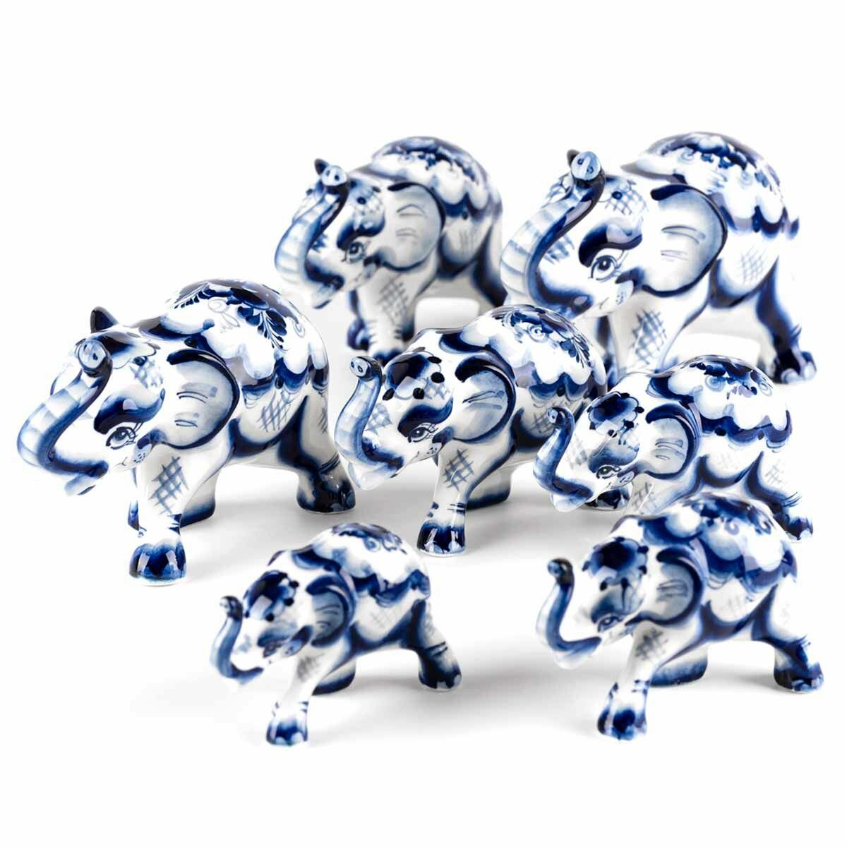 фото Фигурка статуэтка коллекционная GL-531 Слон набор 7 шт. (Гжельский фарфор)