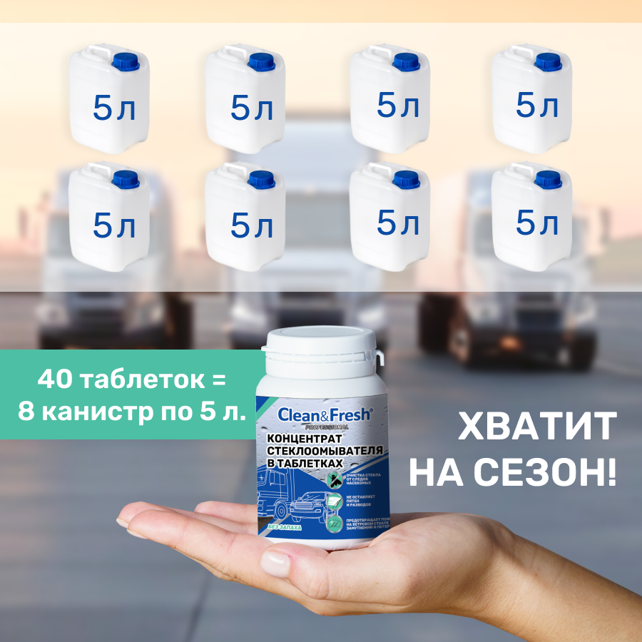 Жидкость стеклоомывателя летняя концентрат "Clean&Fresh" 40 шт. — фото 1
