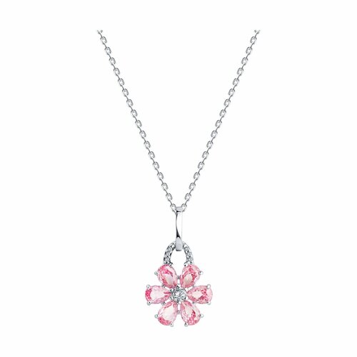 фото Колье diamant online, серебро, 925 проба, родирование, фианит, длина 43 см., розовый
