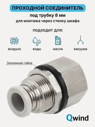 Изображение товара Фитинг проходной цанговый Airtac PMF802 PT1/4 под трубку 8 мм, 1 шт