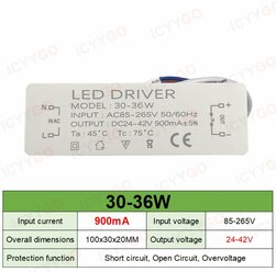 Трансформатор ICYYGO для светодиодных ламп, 30-36W 24-42V 900MA