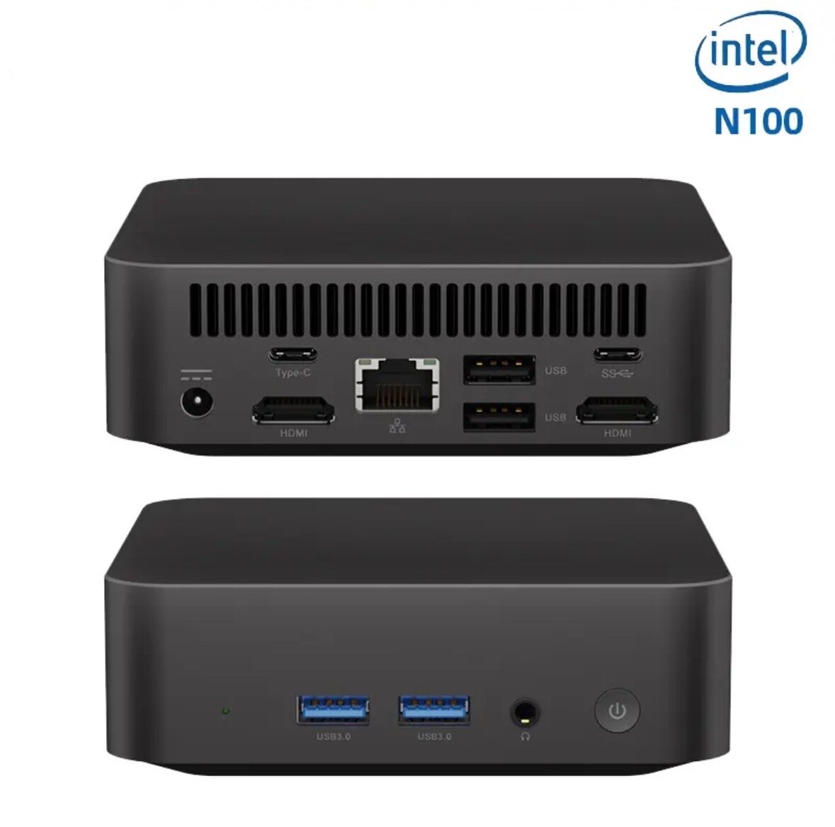 Мини-ПК Intel N100, 16ГБ ОЗУ, Windows 11, SSD 512ГБ, 4 ядра, чёрный
