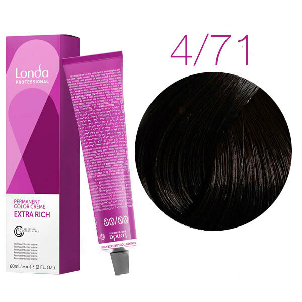 Londa Permanent Color Creme Стойкая крем-краска для волос 4/71 Шатен коричнево-пепельный, 60 мл