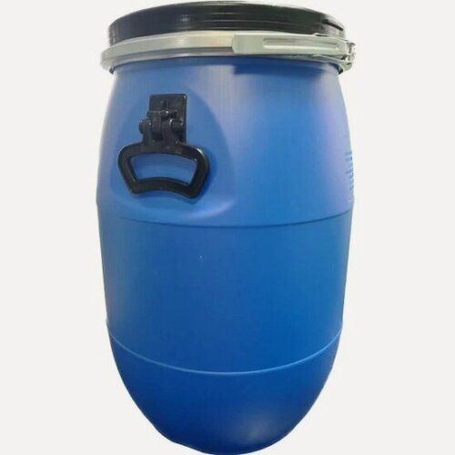 Изображение товара Бочка Полоцкпласт п/э 65л. круглая, с усиленной ручкой, с черной крышкой, с металлическим обручем цв. синий