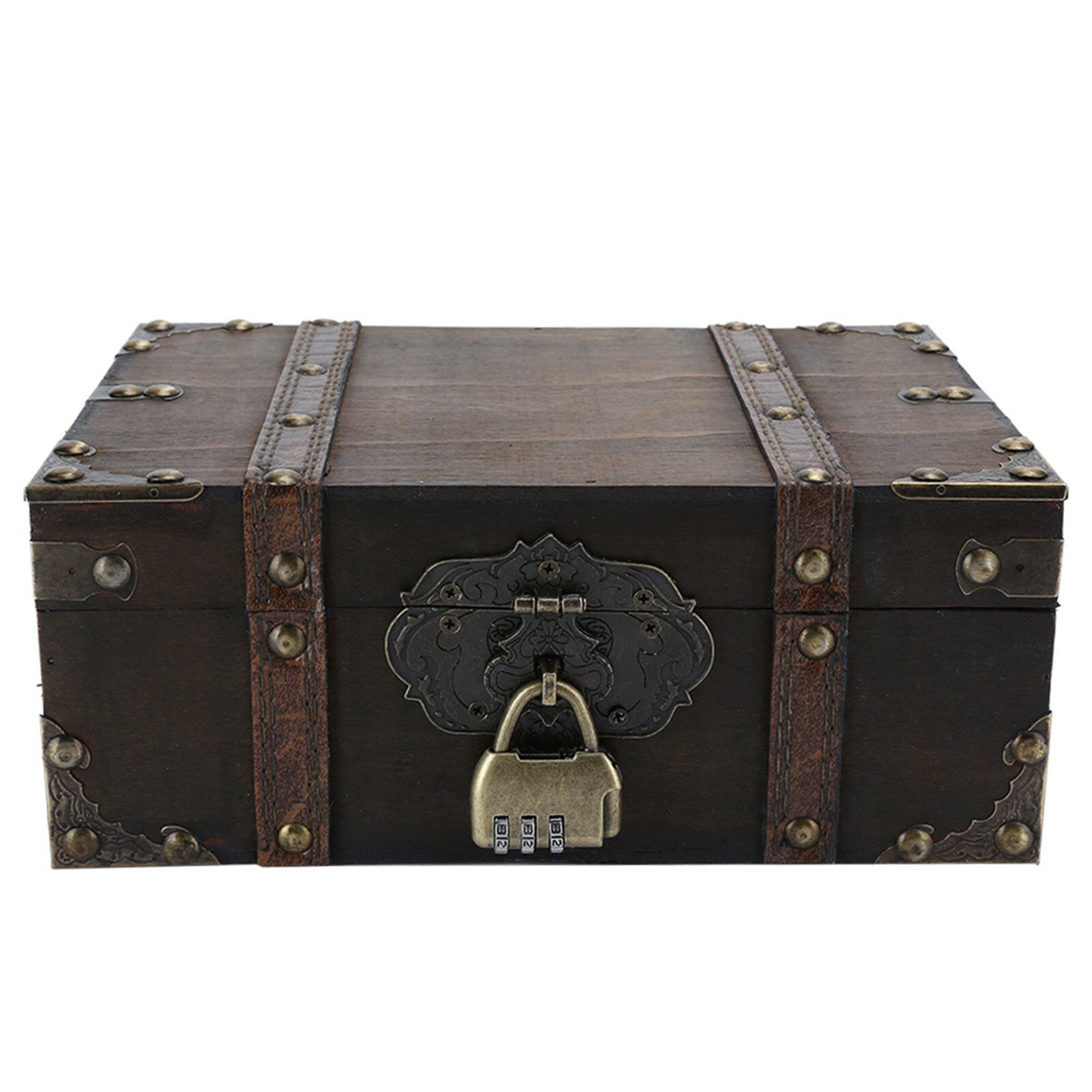 Vintage Wooden Storage Box Decorative Treasure Jewelry Chest with Lock Home Decoration(62822302GK10 Grey )