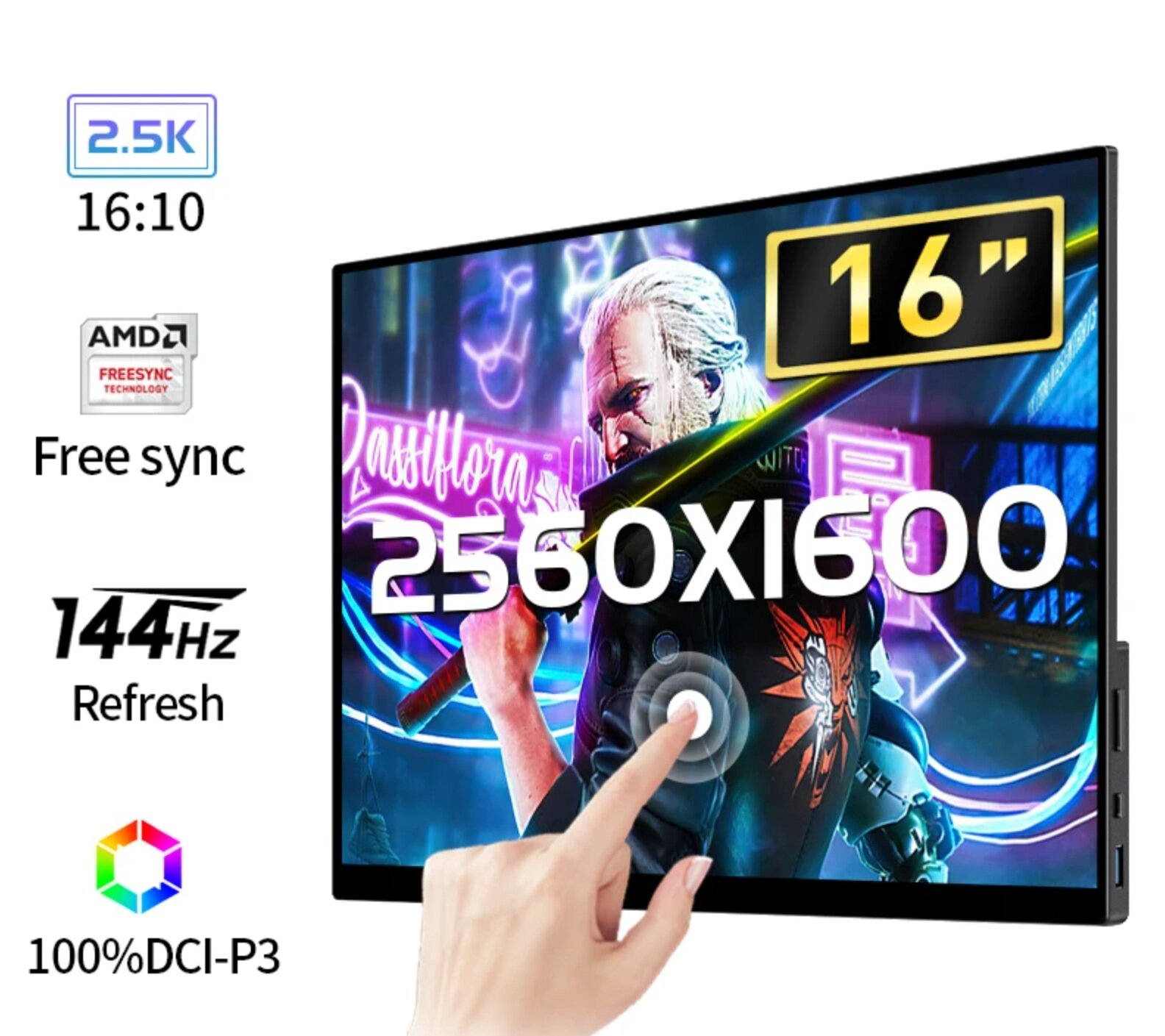 16" Портативный сенсорный монитор VCHANCE 2K IPS 2560x1600, 144 Гц