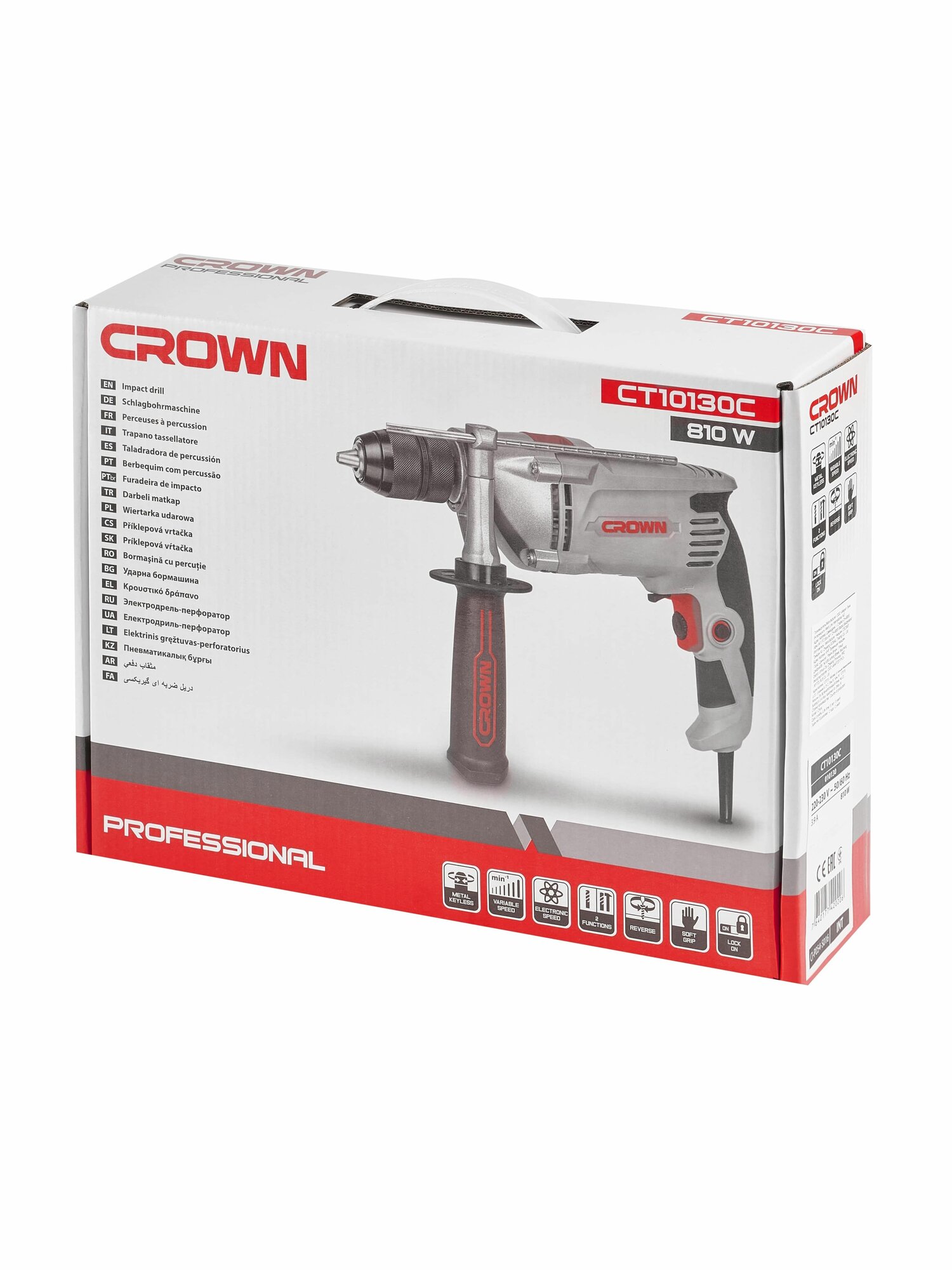 Дрель ударная CROWN CT10130C 810 Вт быстрозажимной патрон дополнительная рукоятка