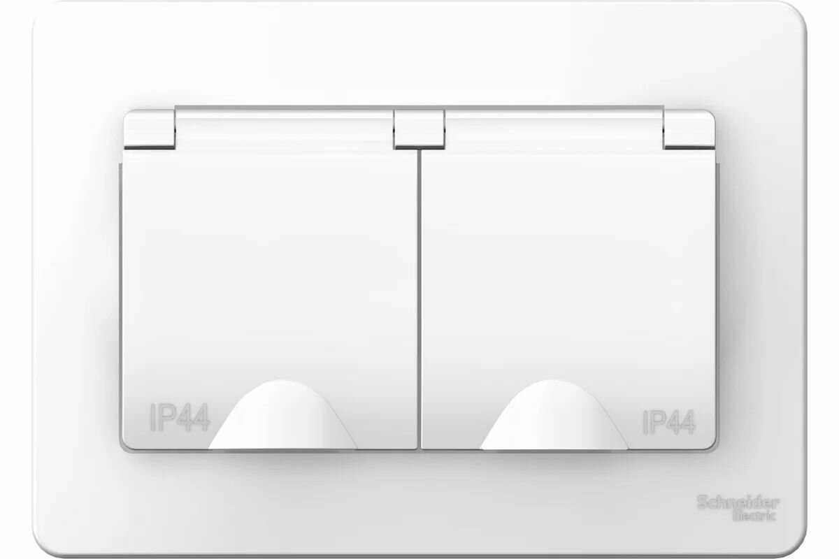 Розетка двойная с заземлением , с защитными шторками и крышками, 16А, 250В, IP44, белый, BLANCA, System Electric