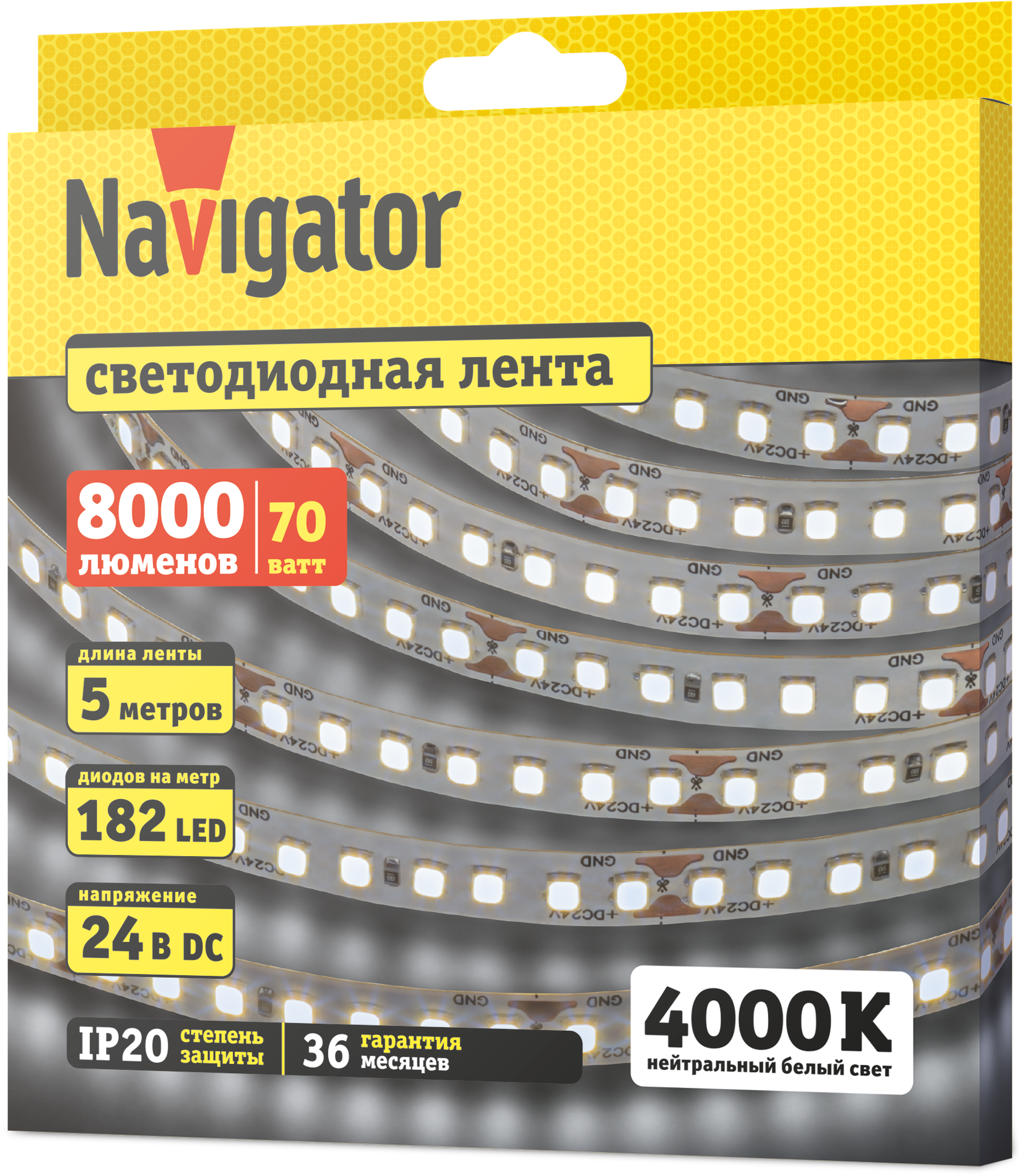 Светодиодная лента Navigator 95 303 NLS-2835W182-14-IP20-24V 5м, 4000К