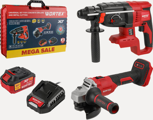 Изображение товара Перфоратор аккумуляторный WORTEX CRH 1824-2 XLT и Шлифмашина угловая (болгарка) WORTEX CAG 1812-1 Е ALL1 SET (1329852)