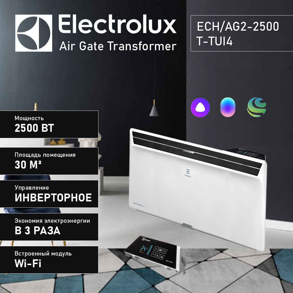 Инверторный конвектор Electrolux ECH/AG2-2500 T-TUI4 Air Gate Transformer с Wi-Fi