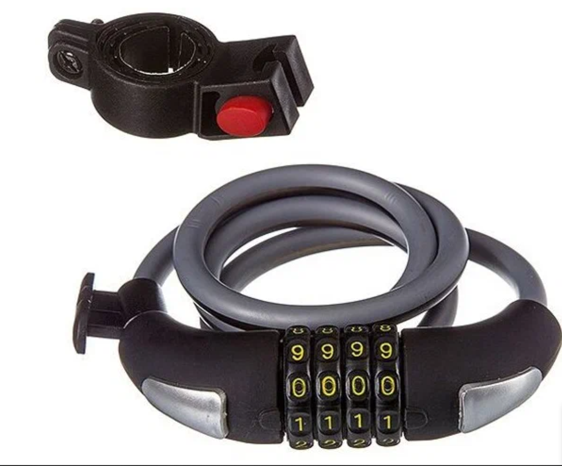 Замок противоугонный. STG TY557-1 трос спиральный кодовый диам.10х100см черн. с светоотр. Полосой