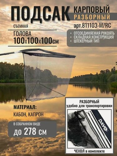 Изображение товара Подсак карповый разборный голова 100*100*100см 278см